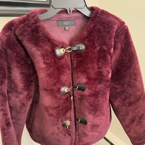 Zara Plush Faux Fur Jacket - Wine